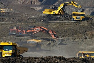Heavy mining equipment operating at an open-pit mine in Liberia as the country seeks to expand mining output and boost national revenue