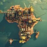 Illustration of Africa shaped by energy and industrial infrastructure highlighting renewable and power investment