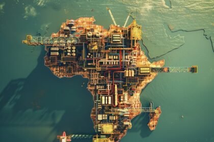 Illustration of Africa shaped by energy and industrial infrastructure highlighting renewable and power investment